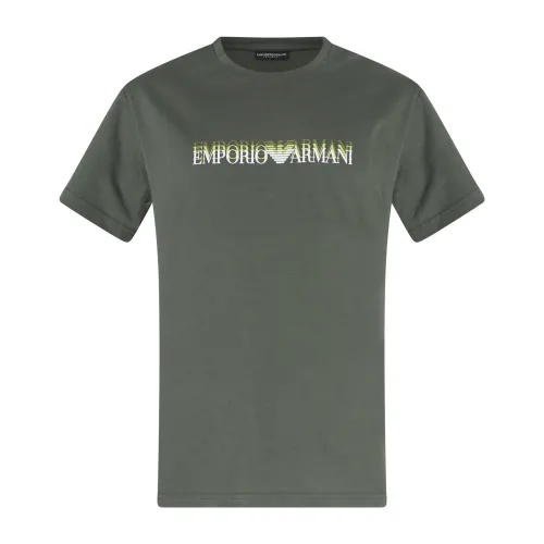 Emporio Armani - T-shirt verde manica corta con stampa logo sul fronte per uomo