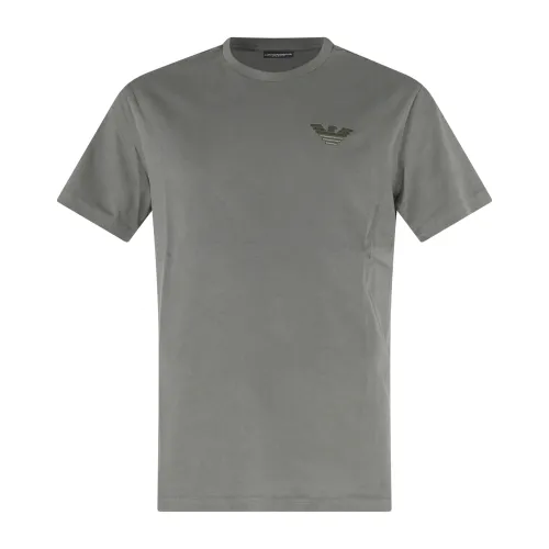 Emporio Armani - T-shirt verde manica corta con ricamo logo sul petto per uomo