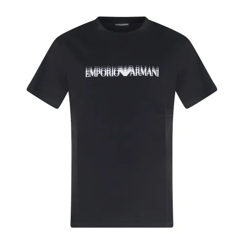 Emporio Armani - T-shirt nera manica corta con stampa logo sul fronte per uomo