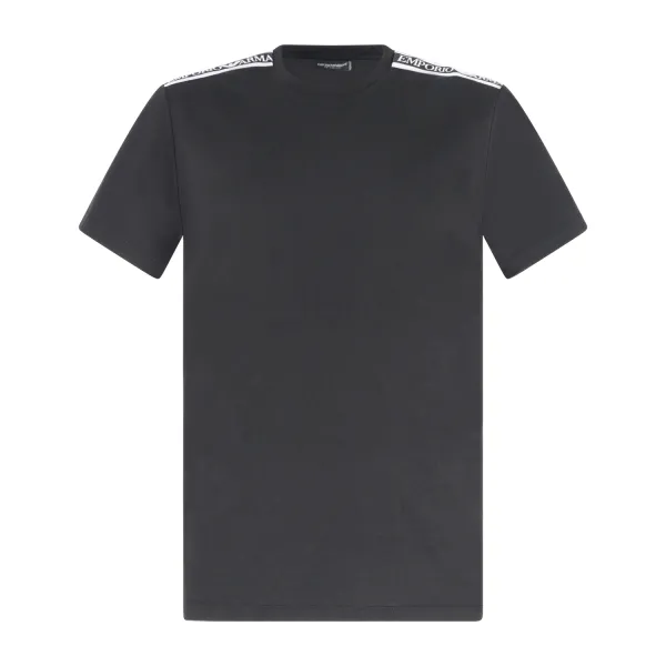Emporio Armani - T-shirt nera manica corta con bande logate sulle spalle per