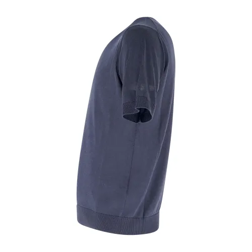 +39 Masq - T-shirt blu manica corta in maglia di cotone e seta per uomo |