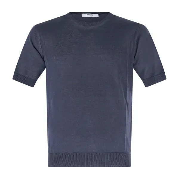 +39 Masq - T-shirt blu manica corta in maglia di cotone e seta per uomo |