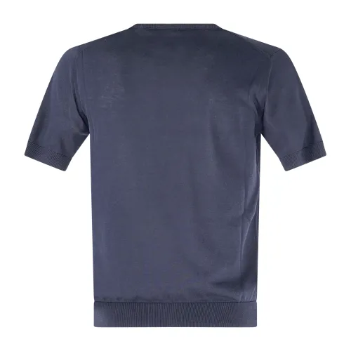 +39 Masq - T-shirt blu manica corta in maglia di cotone e seta per uomo |