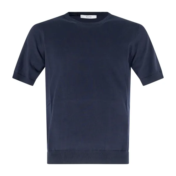 +39 Masq - T-shirt blu manica corta in maglia di cotone per uomo | m425-1002