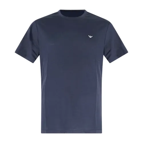 Emporio Armani - T-shirt blu manica corta con patch logo sul petto per uomo |
