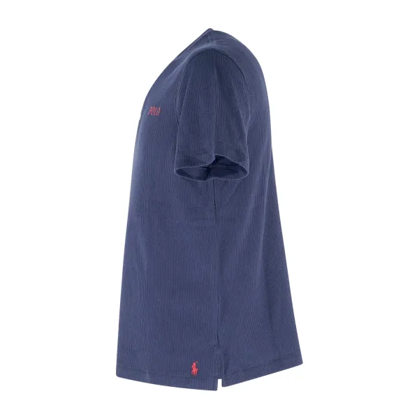 Polo Ralph Lauren - T-shirt blu coreana a coste con logo ricamato sul petto per 2