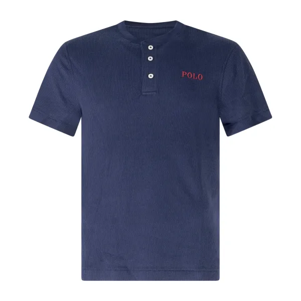 Polo Ralph Lauren - T-shirt blu coreana a coste con logo ricamato sul petto per