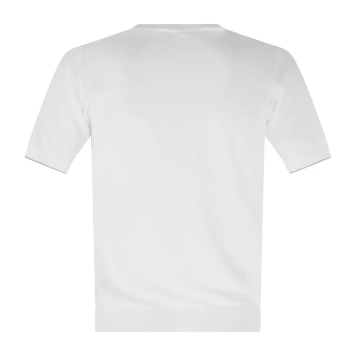 +39 Masq - T-shirt bianca manica corta con lavorazione punto pannocchia di