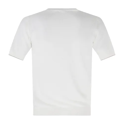 +39 Masq - T-shirt bianca manica corta con lavorazione punto pannocchia di