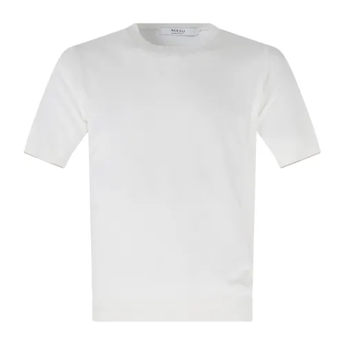 +39 Masq - T-shirt bianca manica corta con lavorazione punto pannocchia di