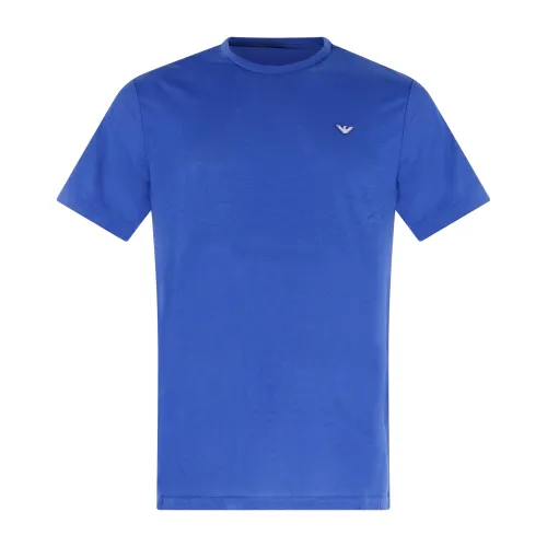 Emporio Armani - T-shirt azzurra manica corta con patch logo sul petto per uomo