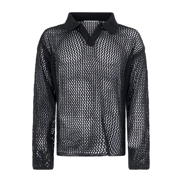 Marsem - Polo nera in maglia di cotone traforata per uomo | mrsm170 mistocotone