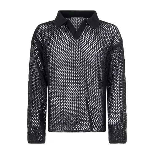 Marsem - Polo nera in maglia di cotone traforata per uomo | mrsm170 mistocotone