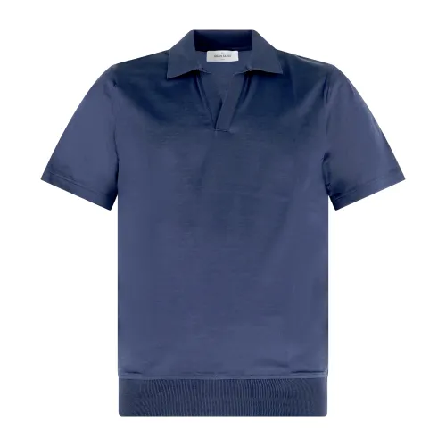 Gran Sasso - Polo blu senza bottoni manica corta in maglia di cotone filo di