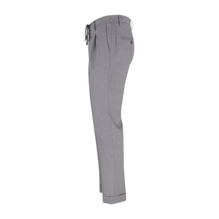 Barbati - Pantalone grigio Gregory in misto lana con pence e coulisse per uomo