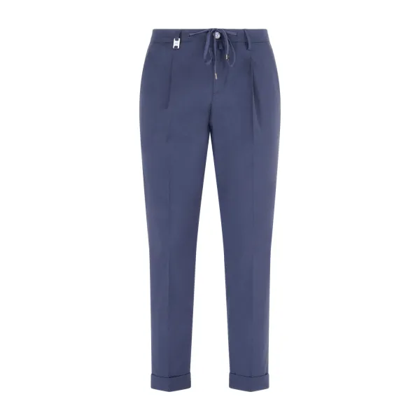 Barbati - Pantalone blu Gregory in misto lana con pence e coulisse per uomo |