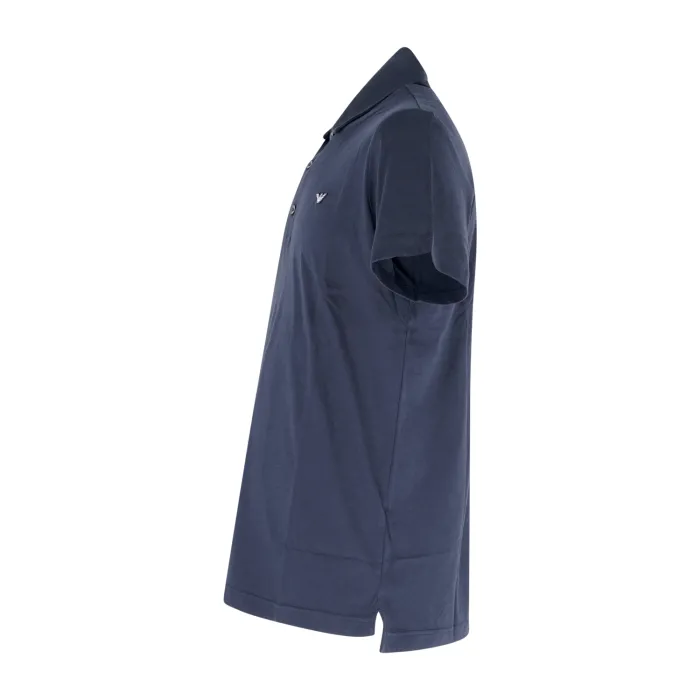 Emporio Armani - Polo blu manica corta effetto liscio con patch logo per uomo |