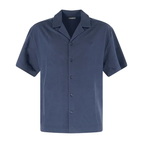 Emporio Armani - Camicia blu a manica corta effetto goffrato per uomo |
