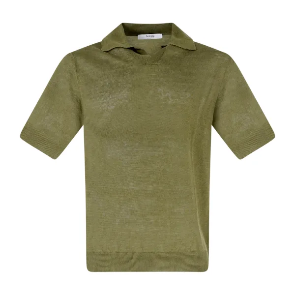 +39 Masq - Polo verde senza bottoni manica corta in lino per uomo | m5425-1041