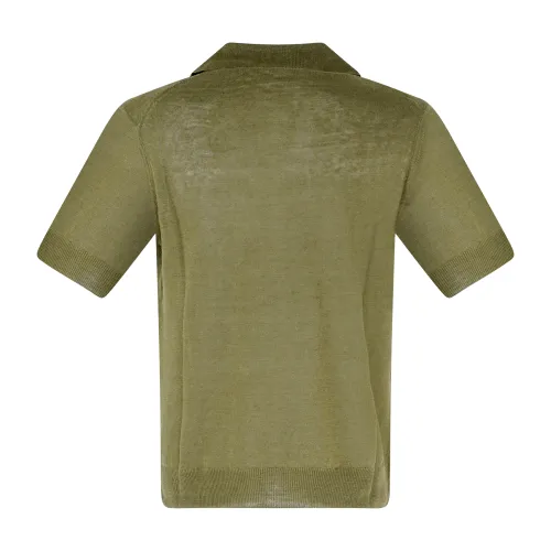 +39 Masq - Polo verde senza bottoni manica corta in lino per uomo | m5425-1041