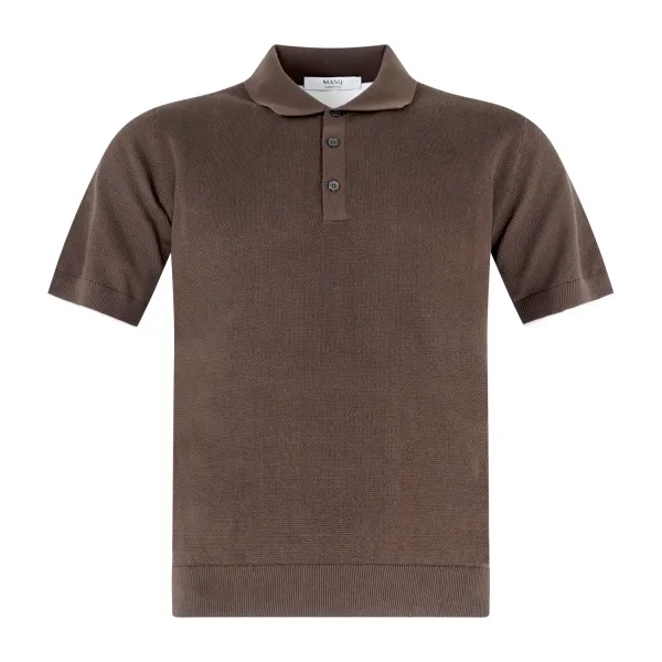 +39 Masq - Polo marrone manica corta lavorazioe grana di riso in cotone per