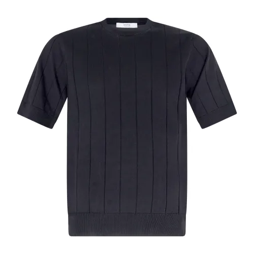 +39 Masq - T-shirt nero manica corta in maglia di cotone a costa larga per uomo