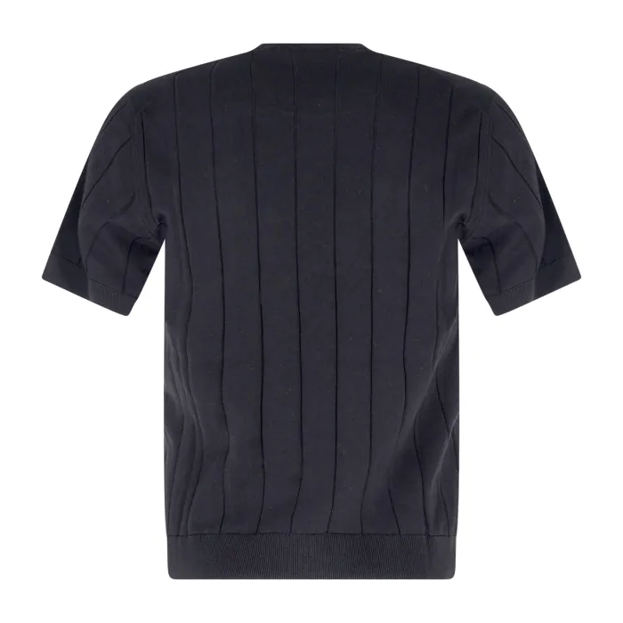 +39 Masq - T-shirt nero manica corta in maglia di cotone a costa larga per uomo