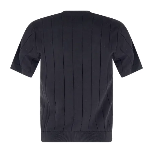 +39 Masq - T-shirt nero manica corta in maglia di cotone a costa larga per uomo