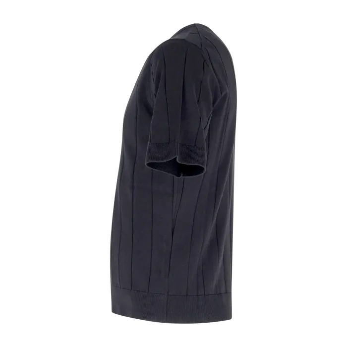 +39 Masq - T-shirt nero manica corta in maglia di cotone a costa larga per uomo
