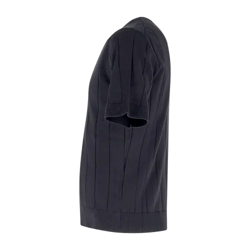 +39 Masq - T-shirt nero manica corta in maglia di cotone a costa larga per uomo