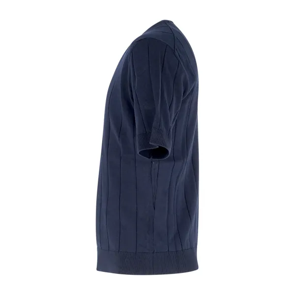 +39 Masq - T-shirt blu manica corta in maglia di cotone a costa larga per uomo 2