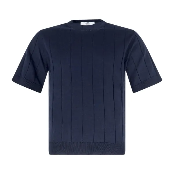 +39 Masq - T-shirt blu manica corta in maglia di cotone a costa larga per uomo