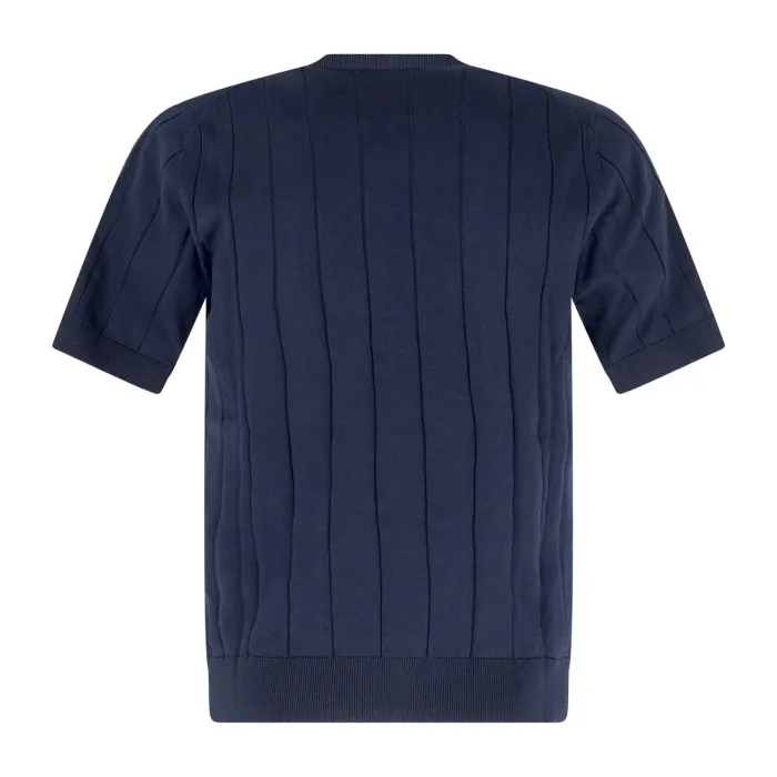 +39 Masq - T-shirt blu manica corta in maglia di cotone a costa larga per uomo