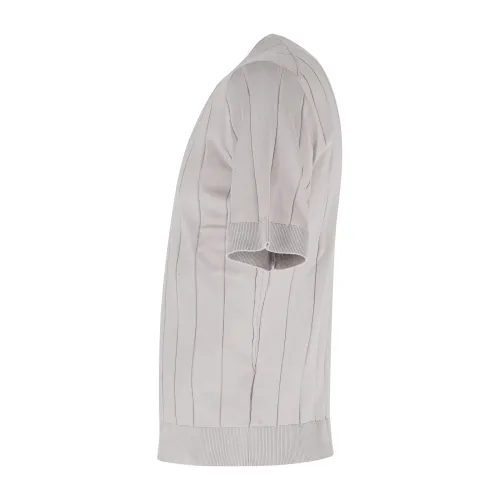 +39 Masq - T-shirt beige manica corta in maglia di cotone a costa larga per