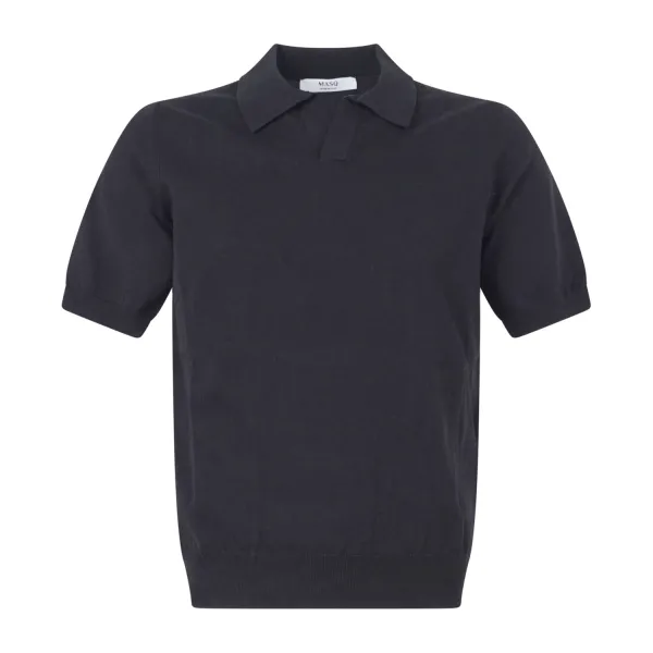 +39 Masq - Polo nera senza bottoni manica corta in maglia di cotone per uomo |