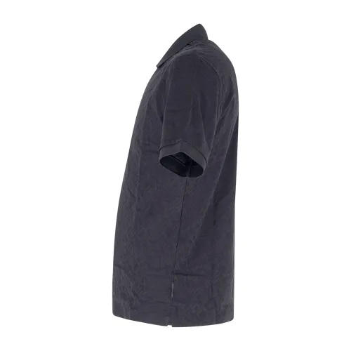 Armani Exchange - Polo nera maniche corte con logo allover tono su tono