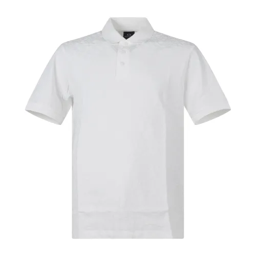 Armani Exchange - Polo bianca maniche corte con logo allover tono su tono