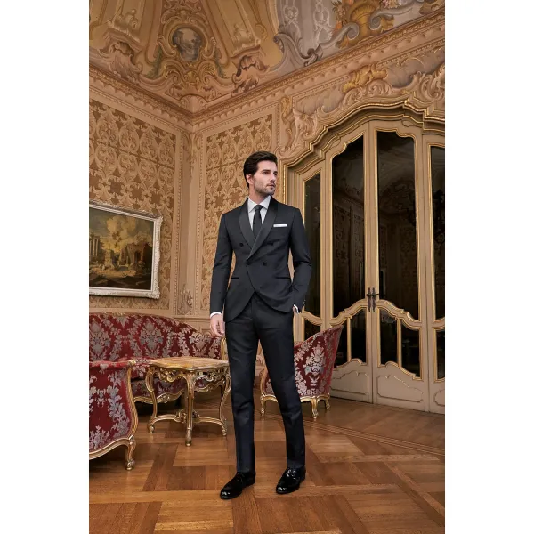 Lubiam 1911 Cerimonia - Abito doppiopetto nero per uomo |  2