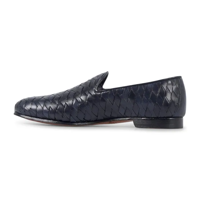 Morgillo - Mocassino blu in pelle intrecciata per uomo | 456/12 troisi