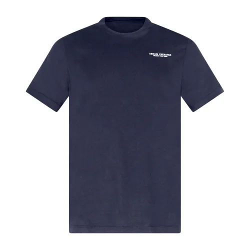 Armani Exchange - T-shirt blu con stampa logo gommato sul petto per uomo |