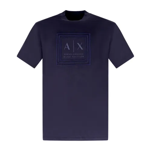 Armani Exchange - T-shirt blu con ricamo logo centrale per uomo | xm000358
