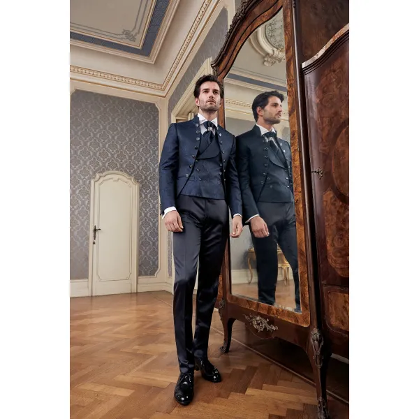 Lubiam 1911 Cerimonia - Abito damascato blu per uomo | 