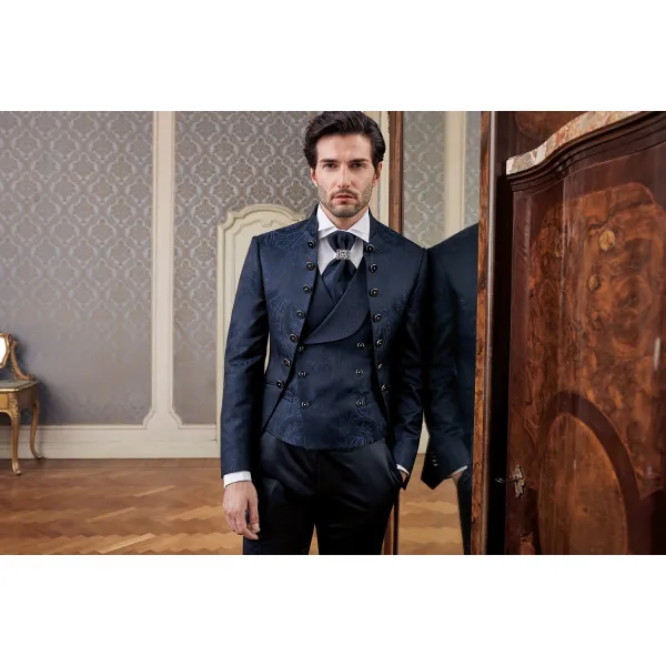 Lubiam 1911 Cerimonia - Abito damascato blu per uomo |  2