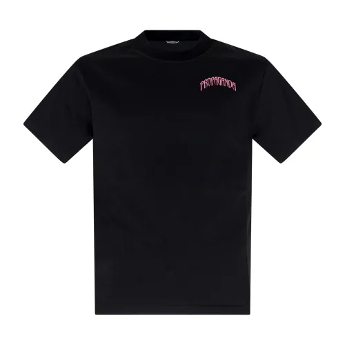 Propaganda - T-shirt nera Triangle Panther manica corta con stampa logo fronte