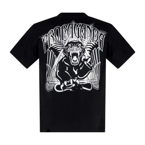 Propaganda - T-shirt nera Triangle Panther manica corta con stampa logo fronte