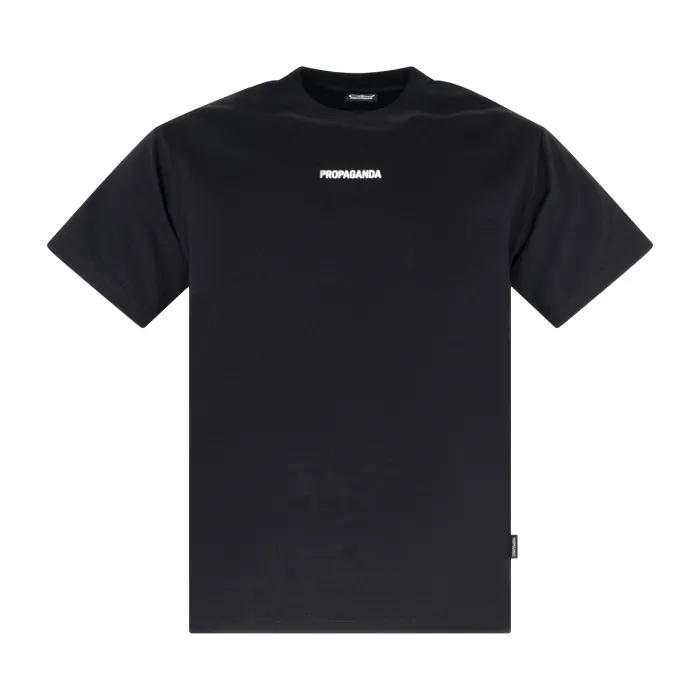 Propaganda - T-shirt nera Ribs Liquid manica corta con stampa logo fronte retro