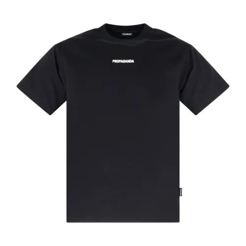 Propaganda - T-shirt nera Ribs Liquid manica corta con stampa logo fronte retro