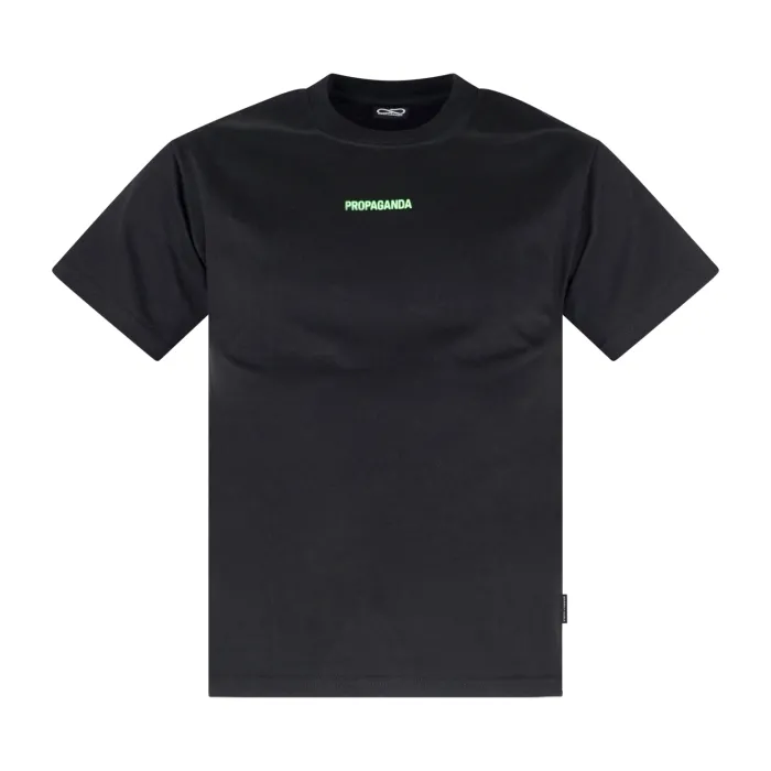 Propaganda - T-shirt nera Ribs Flame manica corta con stampa logo fronte retro