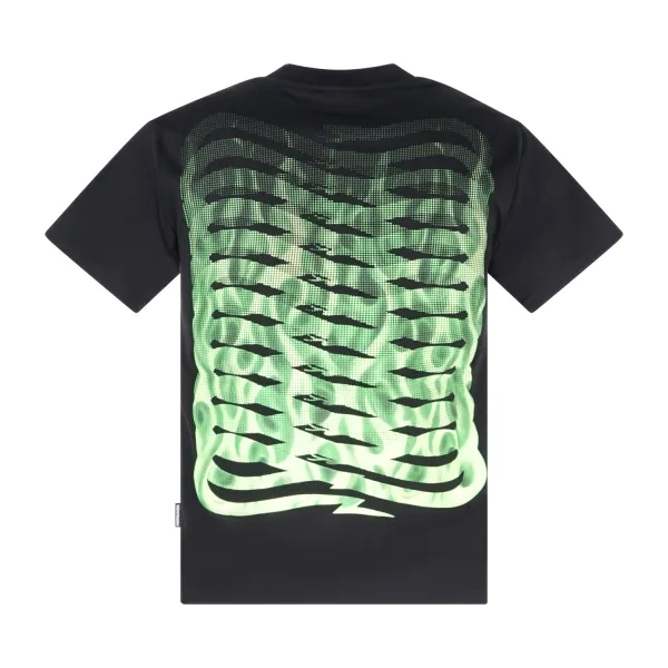 Propaganda - T-shirt nera Ribs Flame manica corta con stampa logo fronte retro