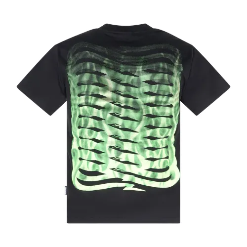 Propaganda - T-shirt nera Ribs Flame manica corta con stampa logo fronte retro